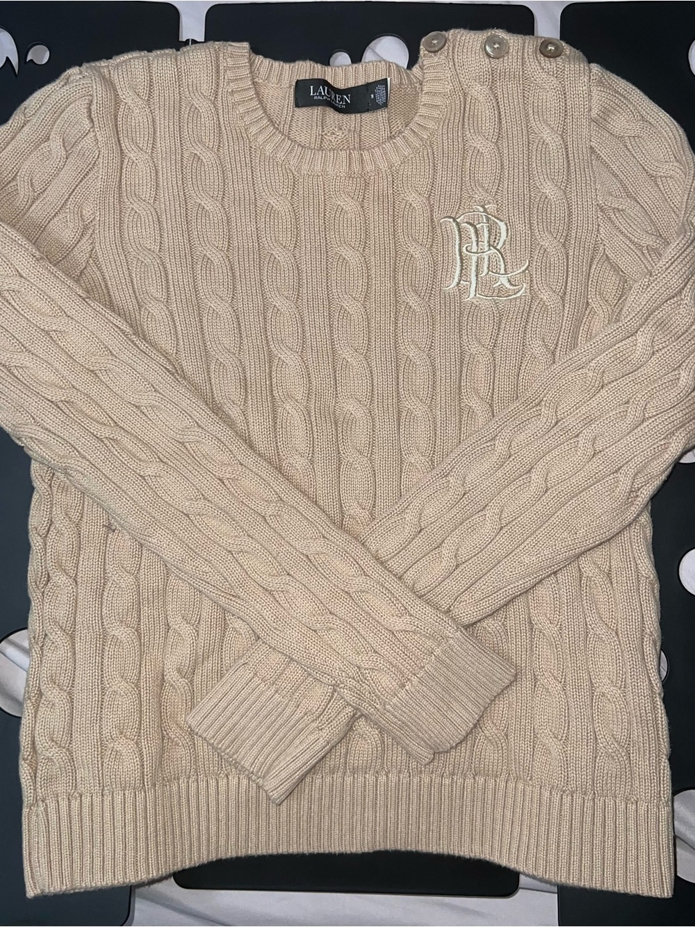 Ralph Lauren Button Trim Cable Knit Sweater